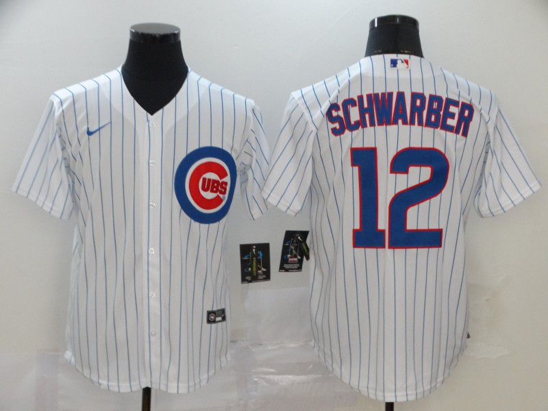 Men Chicago Cubs #12 Schwarber White Game Nike MLB Jerseys
